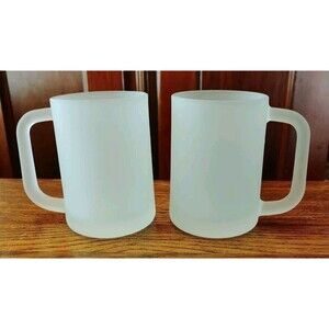 Vintage Frosted Glass Mugs No Logo VGC 4-3/4 x 3-1/4" PLUS HANDLE